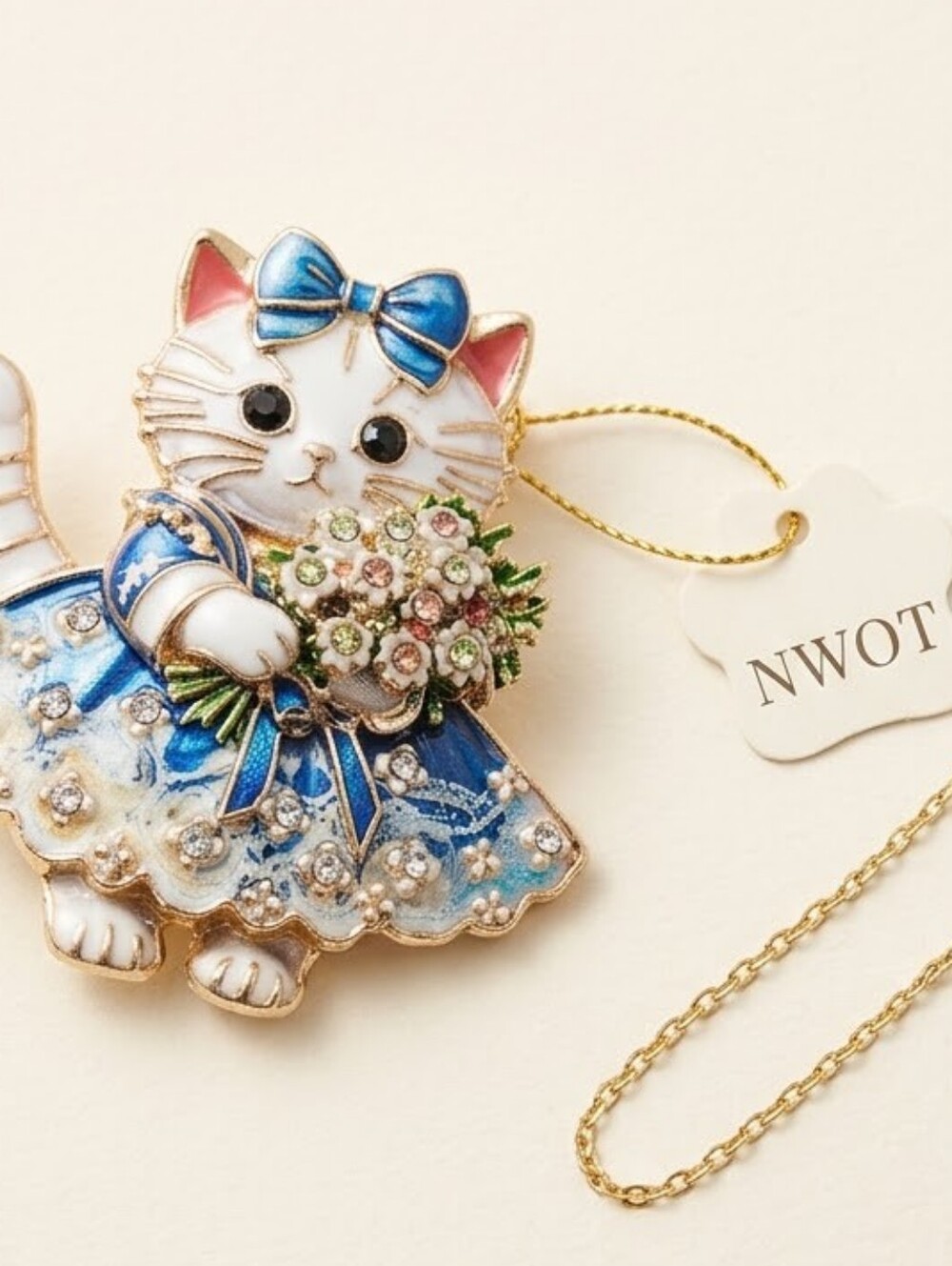 Vintage-Style Enamel Victorian Cat Brooch